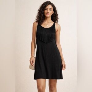 Ronson Black Fringe Tank Dress Size Small Boho Sleeveless Mini Dress
